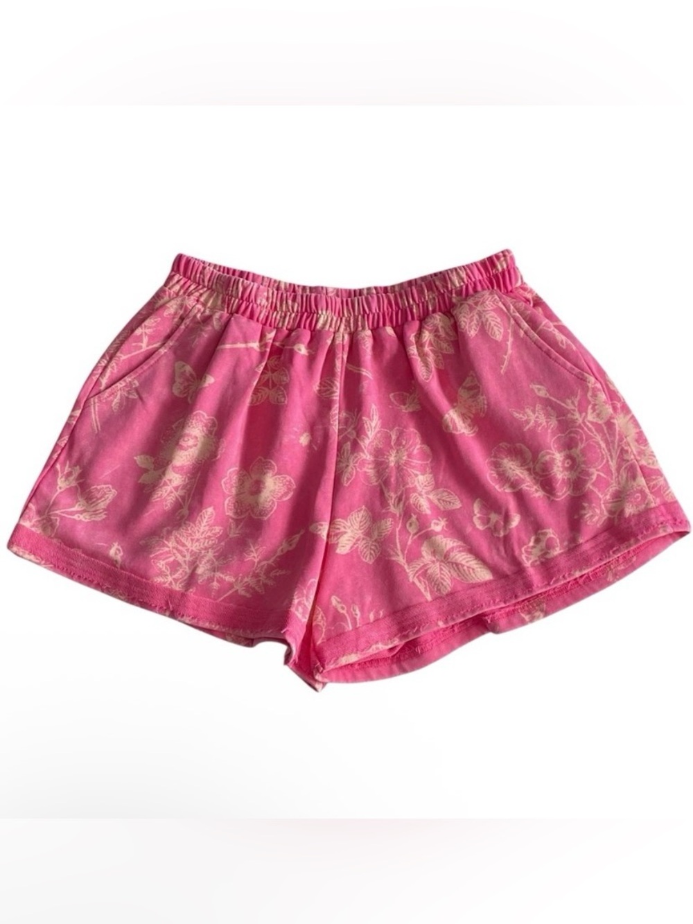 Umgee Boutique Pink Spring Floral Shorts Elastic Waist Pockets Size Large NWT